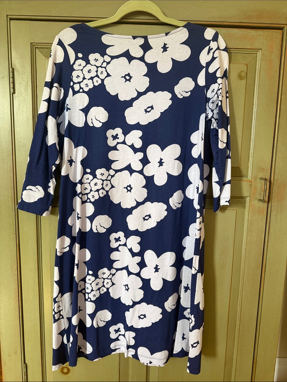 Marimekko Navy and White Floral A-Line Long Sleeve Dress